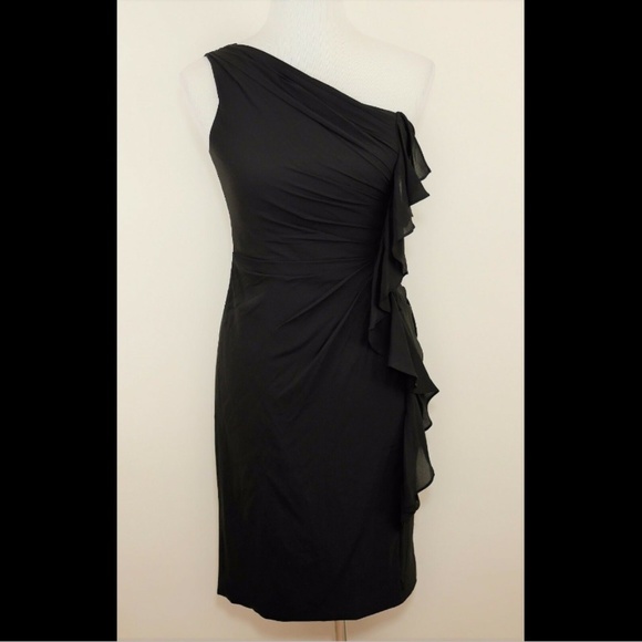ANN TAYLOR Black Silk One Shoulder Sheath Dress